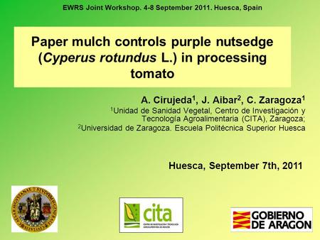 EWRS Joint Workshop. 4-8 September Huesca, Spain