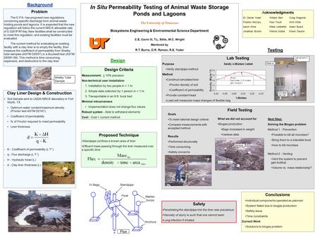 In Situ Permeability Testing of Animal Waste Storage Ponds and Lagoons The University of Tennessee Biosystems Engineering & Environmental Science Department.