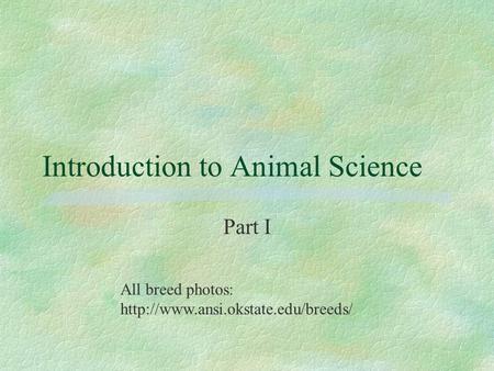 Introduction to Animal Science