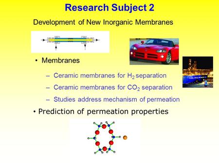 Research Subject 2 Development of New Inorganic Membranes Membranes