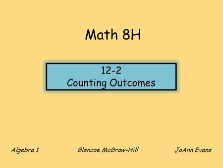 Algebra 1 Glencoe McGraw-Hill JoAnn Evans Math 8H 12-2 Counting Outcomes.