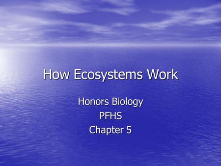 How Ecosystems Work Honors Biology PFHS Chapter 5.