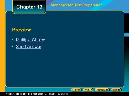 Chapter 13 Preview Multiple Choice Short Answer