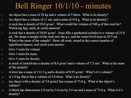 Bell Ringer 10/1/10 - minutes