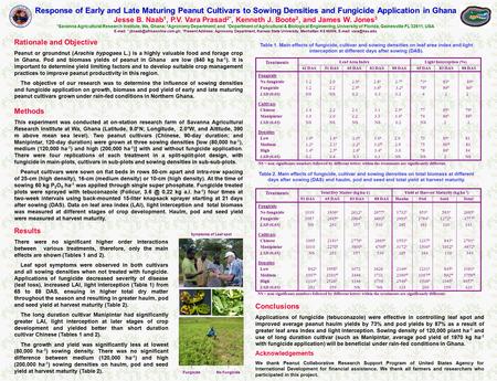 Response of Early and Late Maturing Peanut Cultivars to Sowing Densities and Fungicide Application in Ghana Jesse B. Naab 1, P.V. Vara Prasad 2*, Kenneth.
