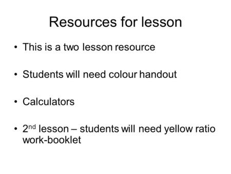 Resources for lesson This is a two lesson resource