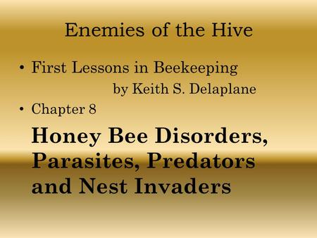 Enemies of the Hive First Lessons in Beekeeping by Keith S. Delaplane