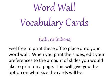 Word Wall Vocabulary Cards (with definitions)