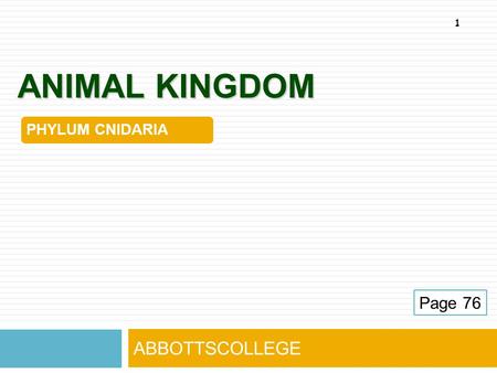 ANIMAL KINGDOM PHYLUM CNIDARIA Page 76 ABBOTTSCOLLEGE.