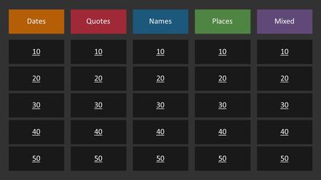 You can type your own categories and points values in this game board. Type your questions and answers in the slides we’ve provided. When you’re in slide.