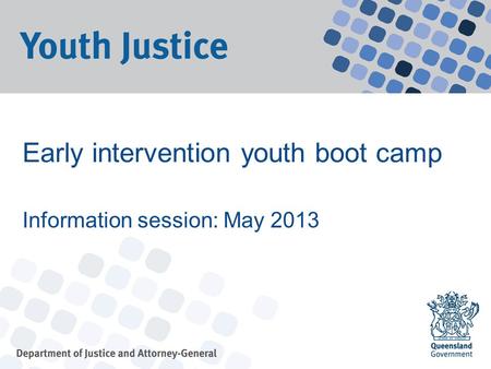 Early intervention youth boot camp Information session: May 2013.