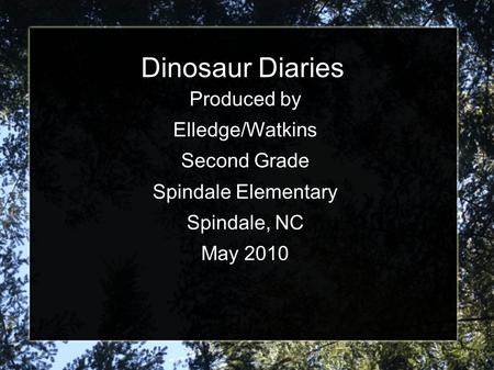 Dinosaur Diaries Produced by Elledge/Watkins Second Grade