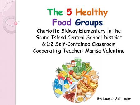 The 5 Healthy Food Groups Charlotte Sidway Elementary in the Grand Island Central School District 8:1:2 Self-Contained Classroom Cooperating Teacher: Marisa.