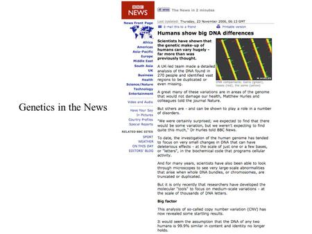 Genetics in the News. Recombinant DNA Technology …artificial manipulation of DNA.