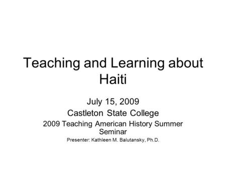 Teaching and Learning about Haiti