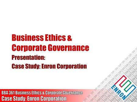 Business Ethics & Corporate Governance