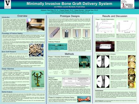 Minimally Invasive Bone Graft Delivery System Jon Witten, Lauren Burdock, Frank Zhao Advisors: Paul King, Ph. D. 1, Prasad Shastri, Ph.D 1, Robert Burden.