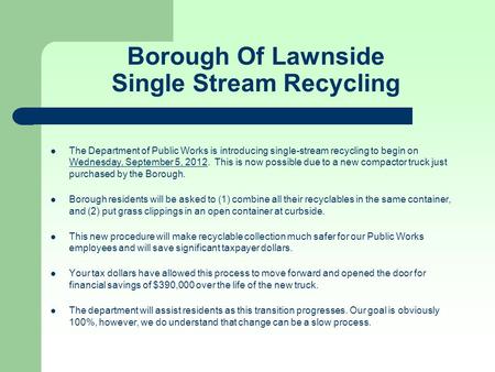 Borough Of Lawnside Single Stream Recycling