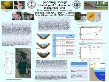 Lycoming College Limnological Evaluation of Indian Park Pond Montoursville 2014, Lycoming County Samuel E. Wanner & Peter W. Gnocchi Project Supervisor: