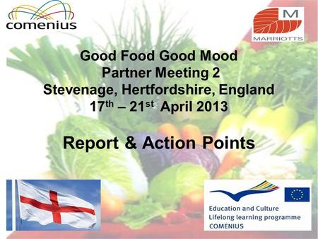 Good Food Good Mood Partner Meeting 2 Stevenage, Hertfordshire, England 17 th – 21 st April 2013 Report & Action Points.