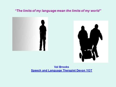 “The limits of my language mean the limits of my world” Val Brooks Speech and Language Therapist Devon YOT.