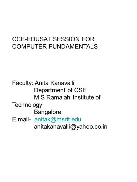 CCE-EDUSAT SESSION FOR COMPUTER FUNDAMENTALS