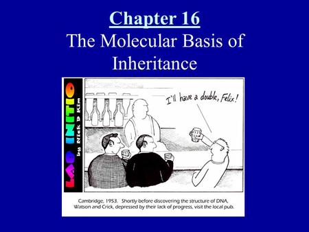 Chapter 16 The Molecular Basis of Inheritance. In April 1953, James Watson and Francis Crick shook the scientific world with an elegant double-helical.