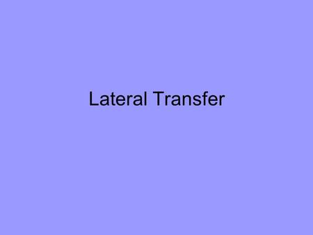 Lateral Transfer. Donating Genes Mutation often disrupts the function of a gene Gene transfer is a way to give new functions to the recipient cell Thus,