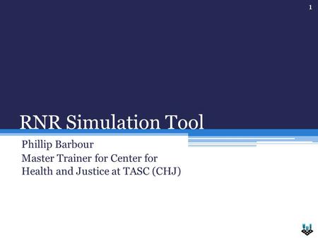 RNR Simulation Tool Phillip Barbour Master Trainer for Center for Health and Justice at TASC (CHJ) 1.