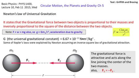 Note: F = w = mg also, so g = Gm1/r2, acceleration due to gravity