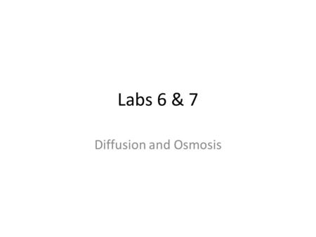 Labs 6 & 7 Diffusion and Osmosis. Diffusion dialysis tubing filled with 0.15mg/ml KMnO4 tubing placed into a beaker of water one beaker kept at into room.