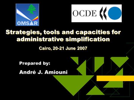 Strategies, tools and capacities for administrative simplification Cairo, 20-21 June 2007 Prepared by: André J. Amiouni.