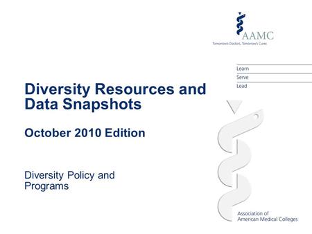 Diversity Resources and Data Snapshots October 2010 Edition Diversity Policy and Programs.