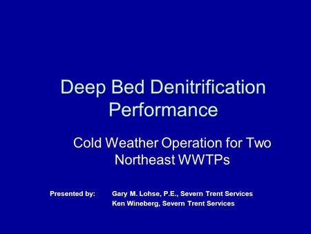 Deep Bed Denitrification Performance