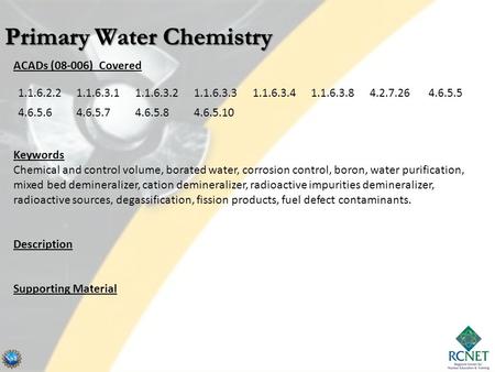Primary Water Chemistry
