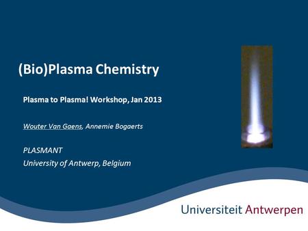 (Bio)Plasma Chemistry Wouter Van Gaens, Annemie Bogaerts PLASMANT University of Antwerp, Belgium Plasma to Plasma! Workshop, Jan 2013.