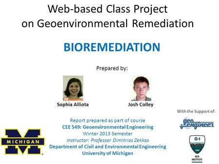 Web-based Class Project on Geoenvironmental Remediation Report prepared as part of course CEE 549: Geoenvironmental Engineering Winter 2013 Semester Instructor:
