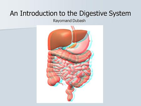 An Introduction to the Digestive System Rayomand Dubash.