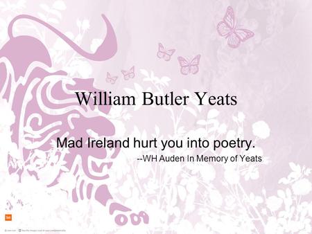 William Butler Yeats Mad Ireland hurt you into poetry. --WH Auden In Memory of Yeats.