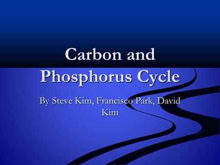 Carbon and Phosphorus Cycle By Steve Kim, Francisco Park, David Kim.