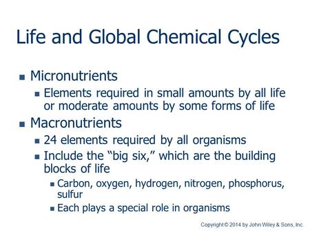 Life and Global Chemical Cycles