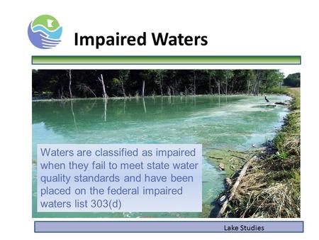 Lake Studies Impaired Waters Waters are classified as impaired when they fail to meet state water quality standards and have been placed on the federal.