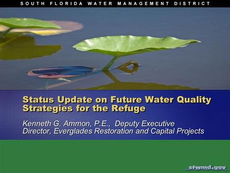 Status Update on Future Water Quality Strategies for the Refuge Kenneth G. Ammon, P.E., Deputy Executive Director, Everglades Restoration and Capital Projects.