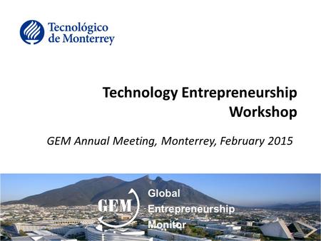 Technology Entrepreneurship Workshop GEM Annual Meeting, Monterrey, February 2015.