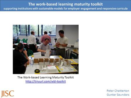 The work-based learning maturity toolkit supporting institutions with sustainable models for employer engagement and responsive curricula Peter Chatterton.