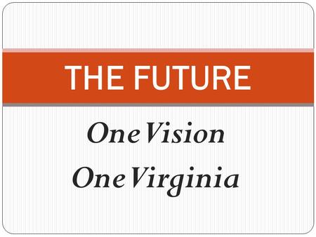 One Vision One Virginia THE FUTURE. Doug Domenech Secretary of Natural Resources April 10, 2013 Environment Virginia 2013 Virginia Military Institute.