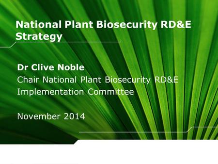 National Plant Biosecurity RD&E Strategy Dr Clive Noble Chair National Plant Biosecurity RD&E Implementation Committee November 2014.