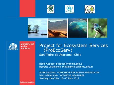 Project for Ecosystem Services (ProEcoServ) San Pedro de Atacama -Chile Belko Caqueo, Roberto Villablanca,