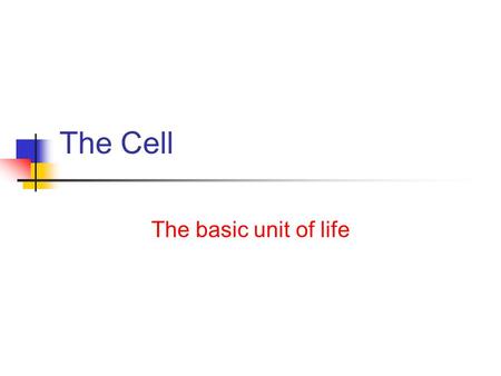 The Cell The basic unit of life.