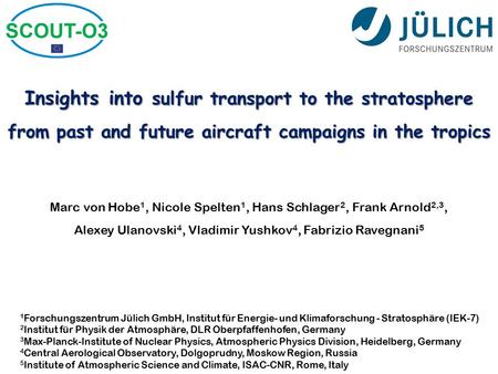 Insights into sulfur transport to the stratosphere from past and future aircraft campaigns in the tropics Marc von Hobe 1, Nicole Spelten 1, Hans Schlager.
